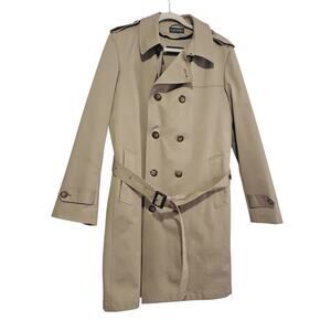 Lauren Ralph Lauren Double Breasted Trench Coat Womens 40L Liner Belt Equestrian